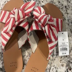 A New Day Red and Cream Striped Bow Sandals